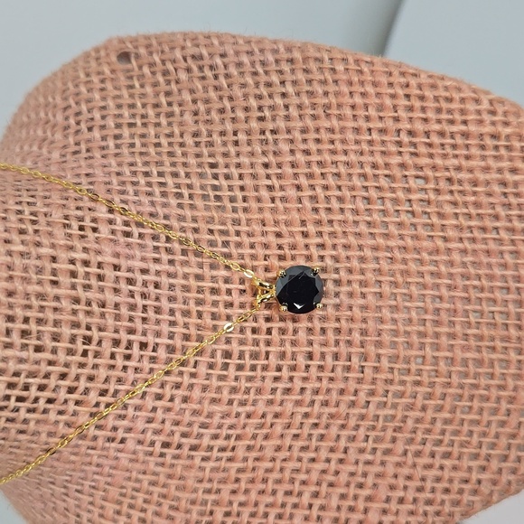 Gold Plated Necklace with Black Moissanite Gem. 2ct